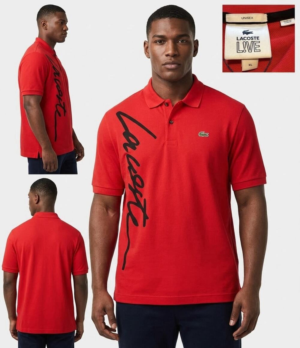 NWT Lacoste Live Unisex XL Red Polo Shirt Signature Script Logo 100% Cotton New